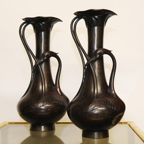 Japanese Meiji-Era Bronze Crane Vase, 1900 For Sale - Image 11 of 11