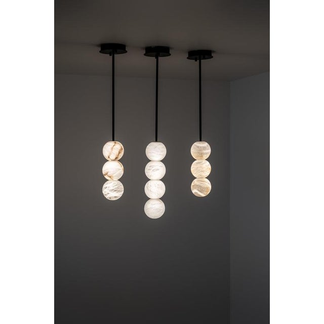 Contemporary Raim Pendant Lamp with 2 Spheres by United Alabaster For Sale - Image 3 of 8