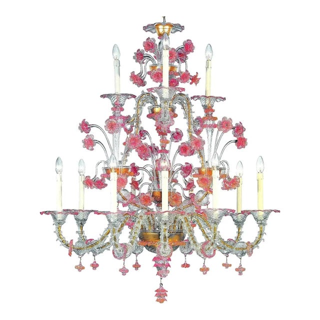 Pink and Transparent Venetian Murano Glass Chandelier by Simoeng for Simoeng For Sale - Image 6 of 8