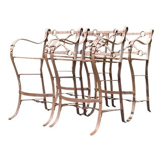 Vintage Boho Wrought Iron Harness Barstools - Set of Four For Sale