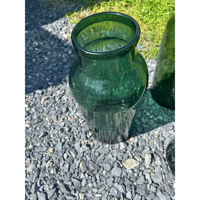 Glass Antique Green Large German Pickling Jars -Set of 3 For Sale - Image 7 of 12