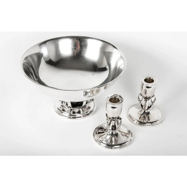 Sterling Silver Footed Center Piece Bowl / Two Candlesticks - Set of 3 For Sale - Image 4 of 8