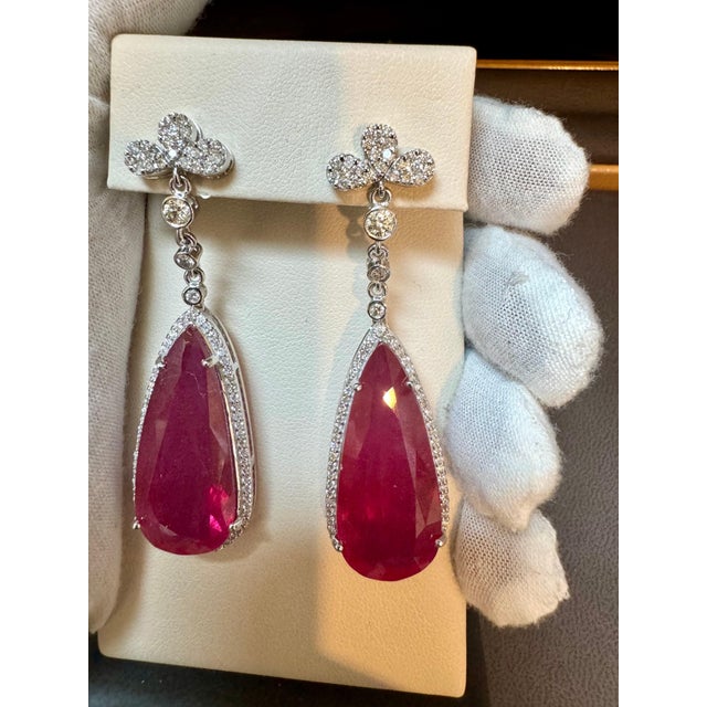 Arts & Crafts 62 Ct Natural Pear Drop Pink Tourmaline & Diamond Cocktail Earring, 14 Kt Gold For Sale - Image 3 of 18