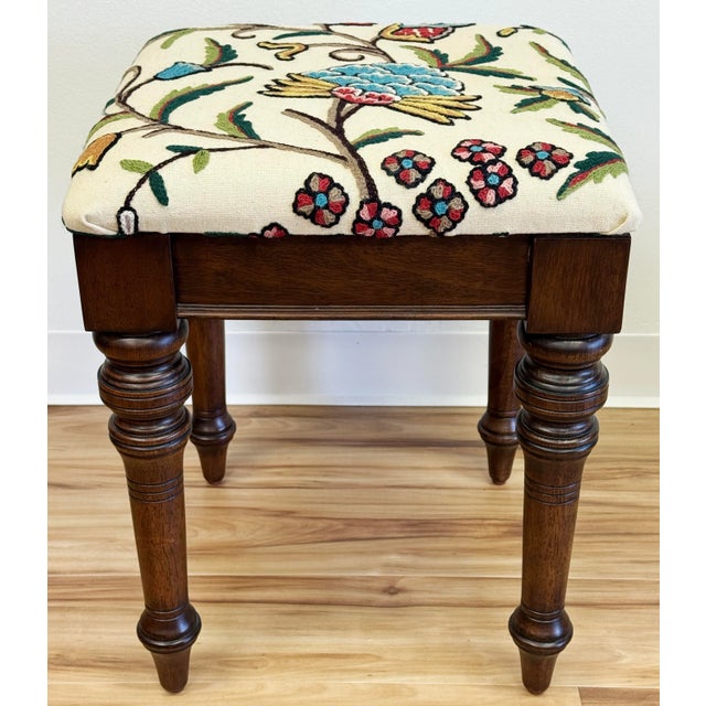 Newly Upholstered Vintage Bombay Company Turned Wood Stool For Sale - Image 4 of 11
