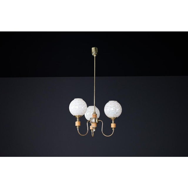 1970s Mid-Century Modern Brass and Art Glass Chandelier, Czech Republic, 1970s For Sale - Image 5 of 10