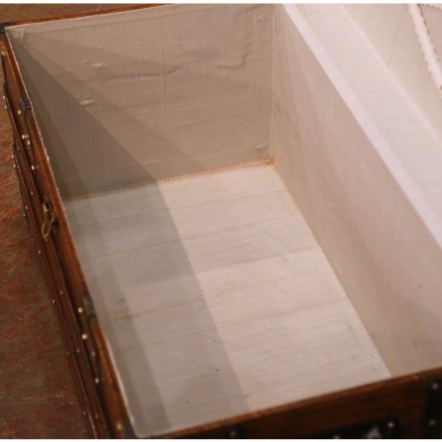 19th Century French Parisian Travel Trunk With Brass Hardware and Wood Slat Top For Sale - Image 10 of 13