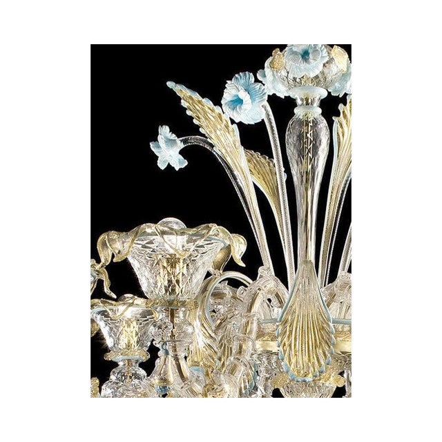 Venetian Transparent-Gold Murano Glass Chandeliers by Simoeng, Set of 2 For Sale - Image 4 of 14