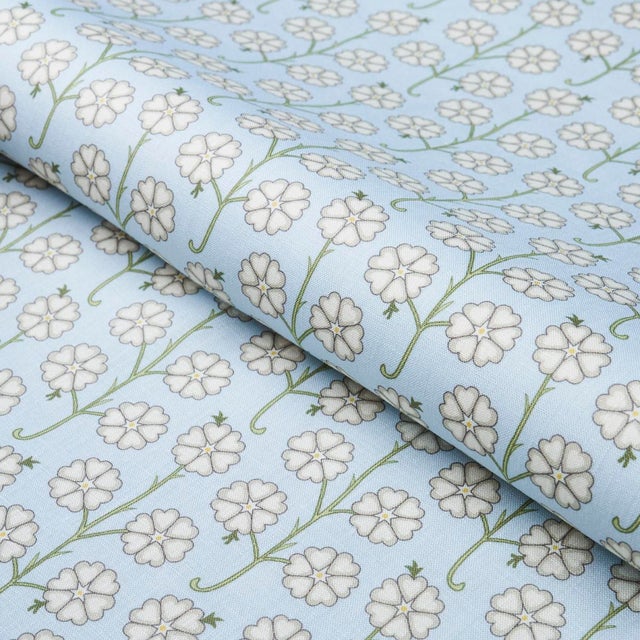 SAMPLE - Schumacher x Neisha Crosland Gardenia Fabric In Egg Blue For Sale