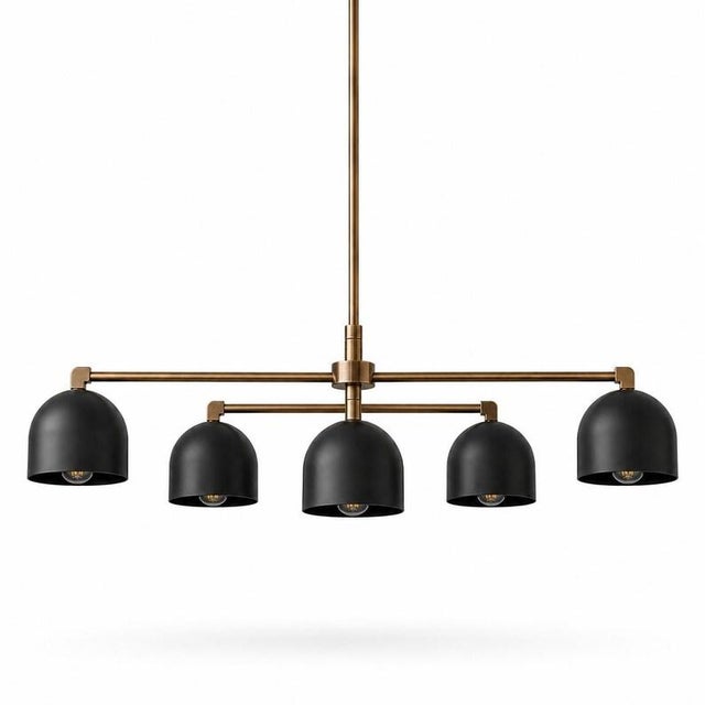 Metal 5 Light Brass Black Chandelier, Mid Century Modern Sputnik Ceiling Light, Contemporary Dining Room Fixture, Sculptural Statement Lamp For Sale - Image 7 of 7