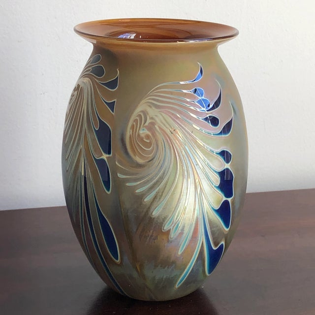 Late 20th Century Craig Zweifel Iridescent Art Glass Rimmed Vase Chairish