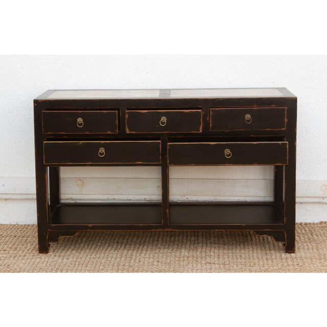 Black 20th Century Black Lacquer Stone Top Console For Sale - Image 8 of 13