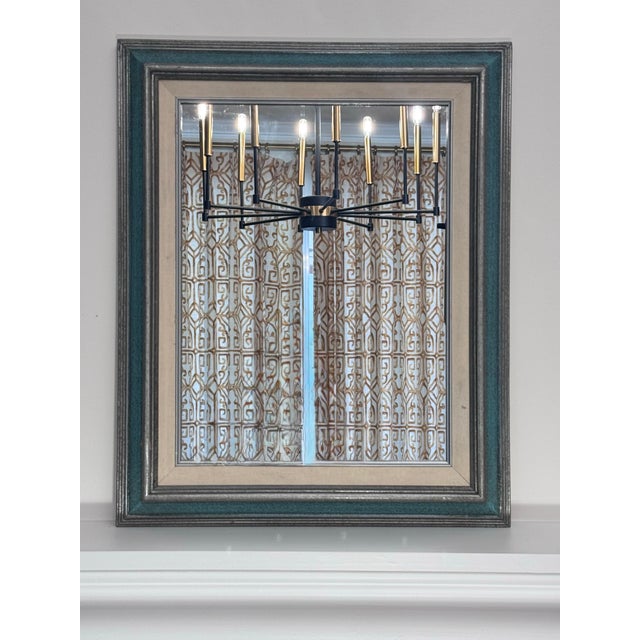 Mid Century Traditional Mint Green & Silver Wood Wall Mirror For Sale - Image 4 of 12