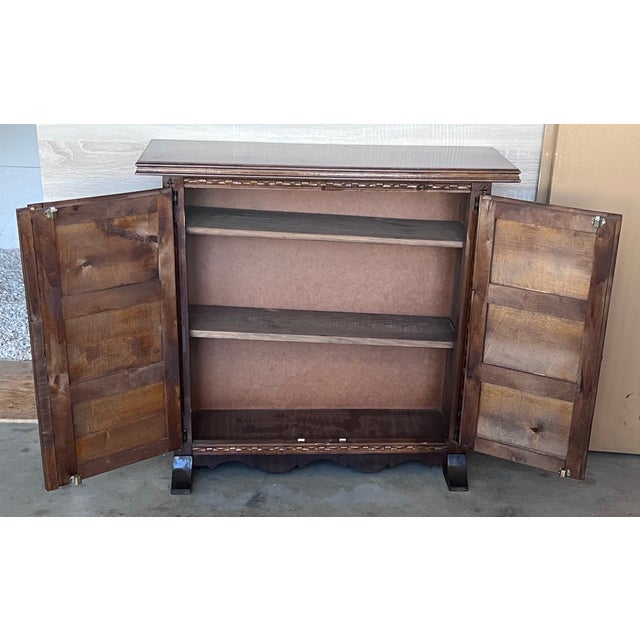 Wood 19th Century Narrow Catalan Spanish Baroque Carved Walnut Credenza or Buffet For Sale - Image 7 of 12