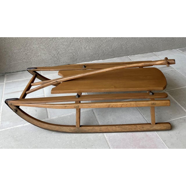 Circa 1920 Solid Hickory Wood & Metal Transport Sled With Moveable Pull Handle For Sale - Image 11 of 18