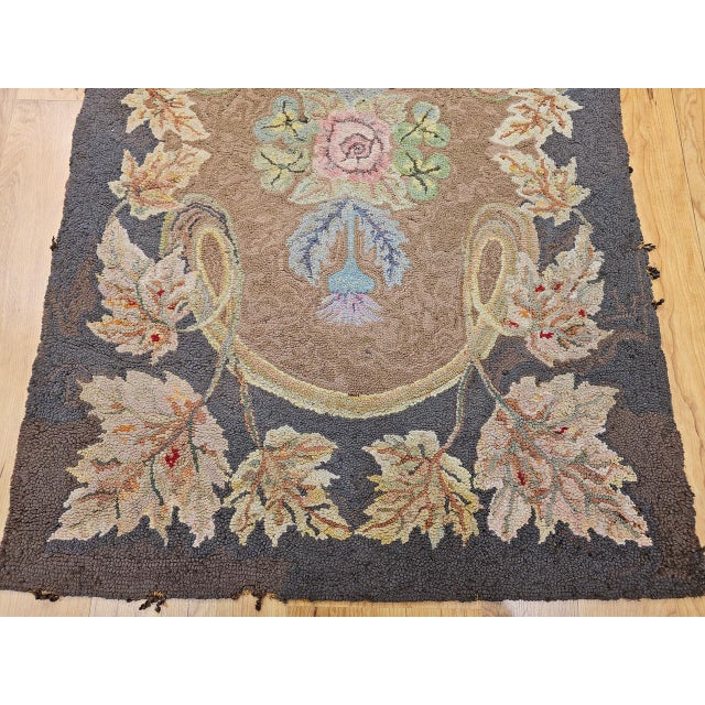 Vintage Hand-Hooked Rug, Floral Pattern, Wool & Cotton, American Folk Art, 3x4 For Sale - Image 12 of 16