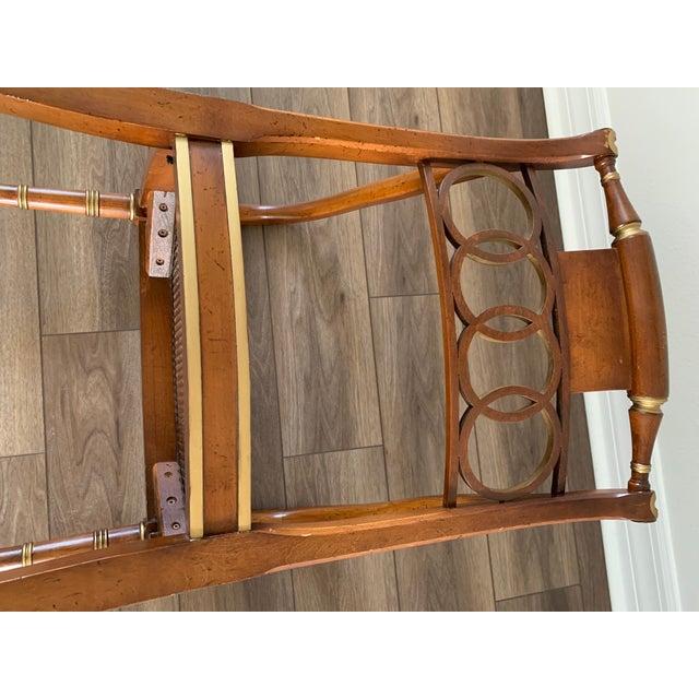 Wood 1980s Baker Furniture Hollywood Regency ArmChair Gilt Accents Caned Seat For Sale - Image 7 of 12