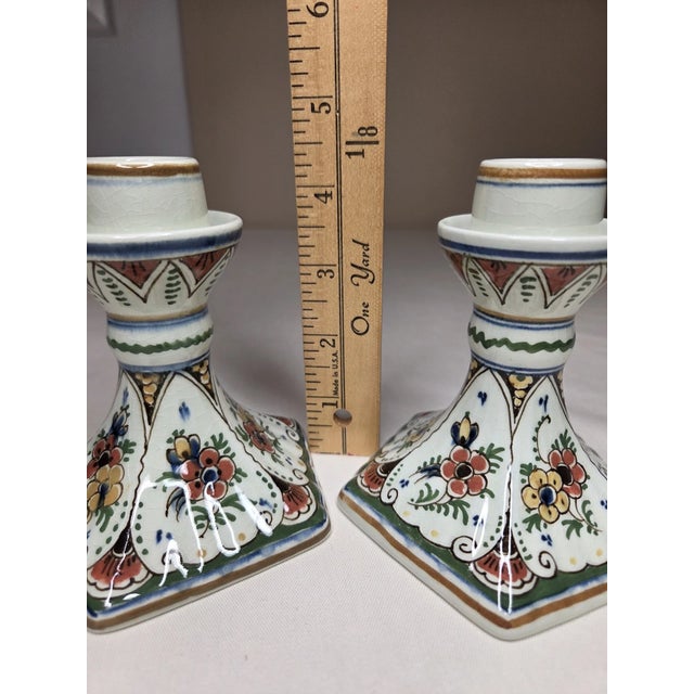 Vintage MCM Delft Hand Painted Ceramic Candlestick Holders-Set of 2 For Sale - Image 6 of 6