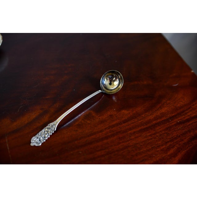 Vintage Arias Peru Sterling Silver Sugar or Condiment Spoon, Floral Repousse, 6.5 Inch For Sale - Image 12 of 15