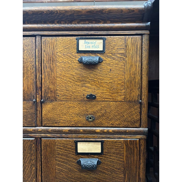 Antique Mahogany 9 Drawer File Cabinet Credenza W/ Art Deco Pulls & Metal Straps For Sale - Image 13 of 14