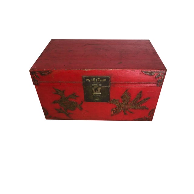 Red Antique Chinese Red Lacquer Box For Sale - Image 8 of 8