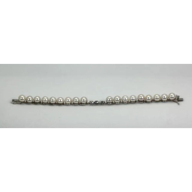 Silver Akoya Pearl Bracelet With Diamonds For Sale - Image 8 of 9