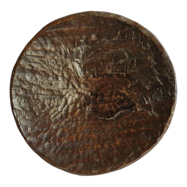 Large Vintage Tharus Nepalese Rustic Wood Plate For Sale