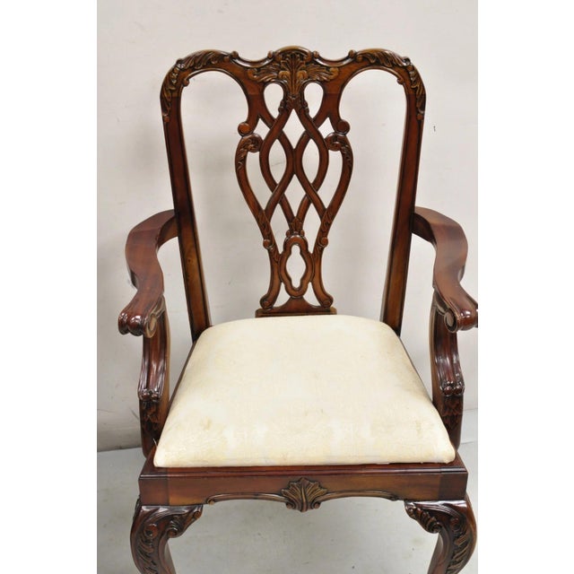 Chippendale English Chippendale Style Carved Mahogany Ball & Claw Dining Arm Chairs - A Pair For Sale - Image 3 of 12