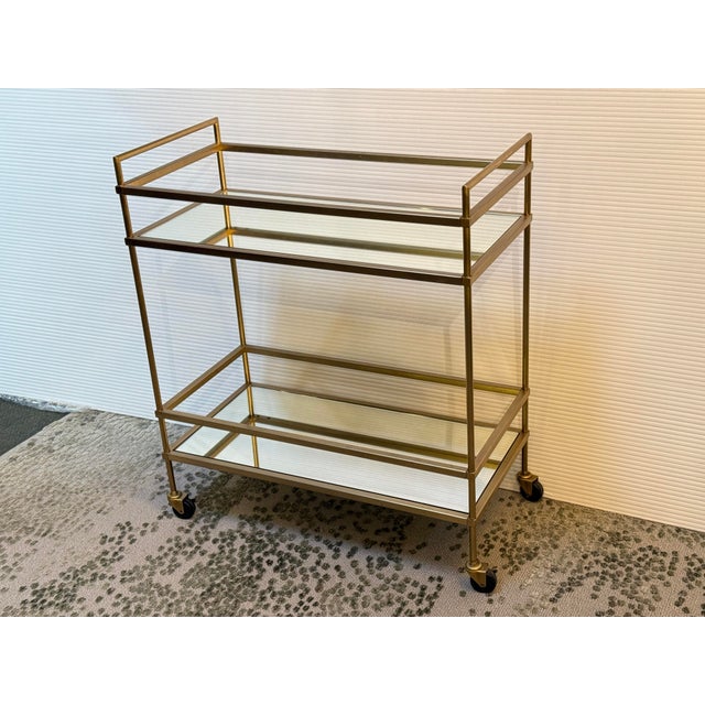 Brass Bar Cart With Mirrored Shelves For Sale - Image 10 of 12
