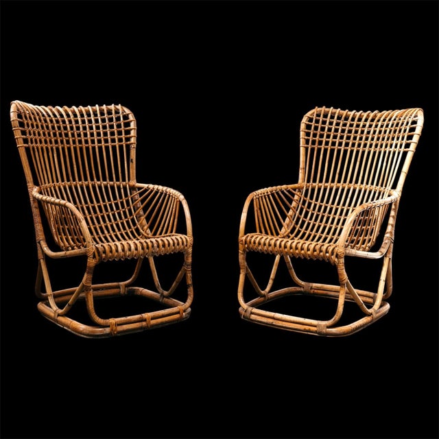 B4 Bonacina Armchairs in Rattan by Tito Agnoli for Vittorio Bonacina, 1950s, Set of 2 For Sale - Image 10 of 10