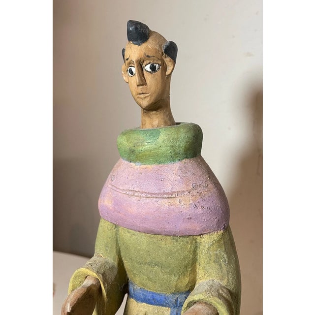 Tall Vintage Original Folk Art Hand Carved Painted Wood Religious Saint Santos For Sale In New York - Image 6 of 14