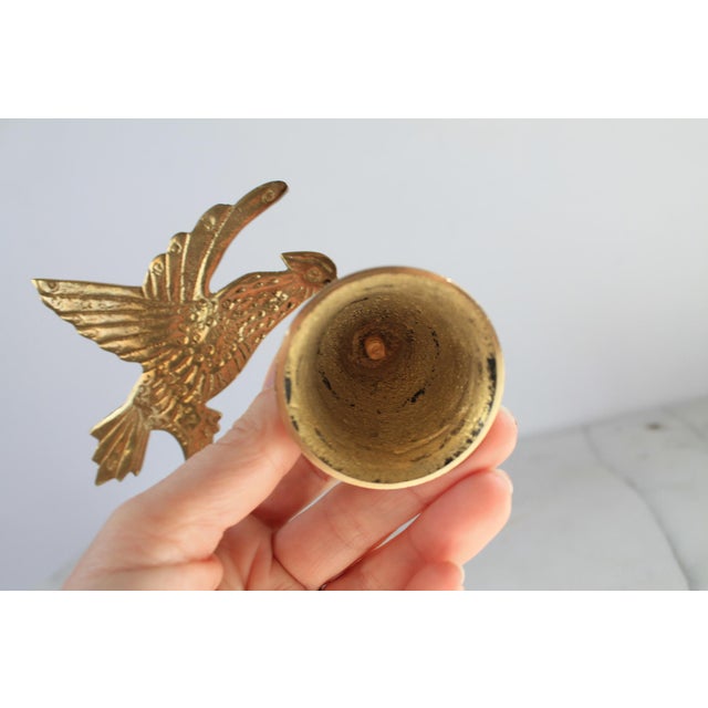 Brass Vintage Solid Brass Bird and Bell Tabletop Chime With Intricate Detailing For Sale - Image 8 of 10