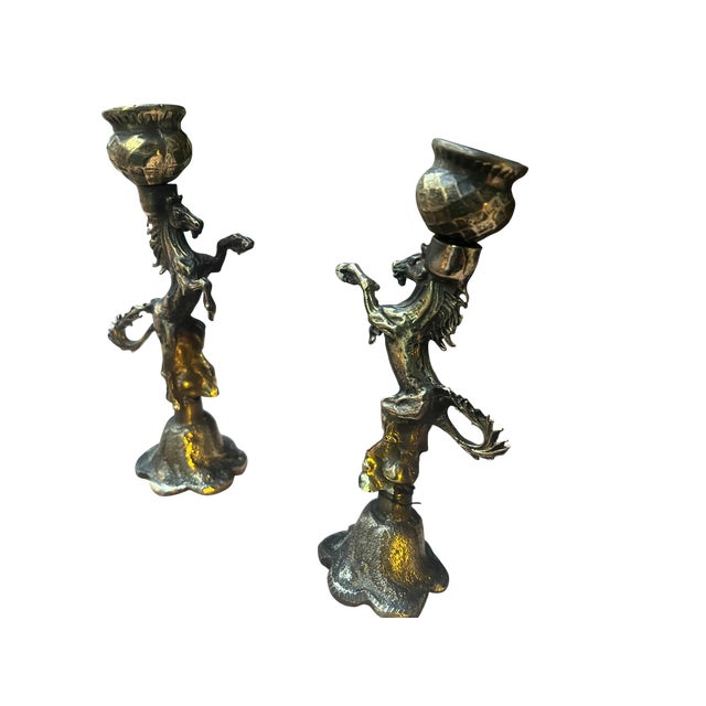 Goldenrod Brass Horse Candleholders, Set of 2 For Sale - Image 8 of 13