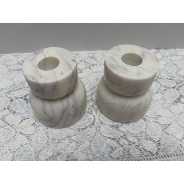 2010s Set of Two White Alabaster Candleholders, a Pair For Sale - Image 5 of 9