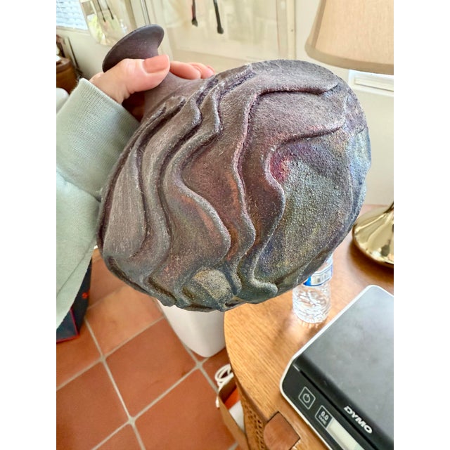 Vintage Raku Pottery 8” Tall Signed Middleton ‘90 Iridescent Weedpot Vase For Sale - Image 9 of 12