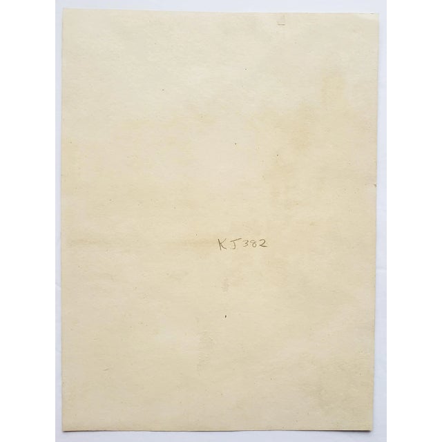 Rustic Vintage Original Watercolor Painting of Hills and Harbor Town For Sale - Image 3 of 3