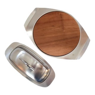 1960s Scandinavian Teak Cheese Plate Covered Butter Dish Set Japan For Sale
