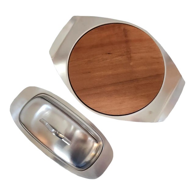 1960s Scandinavian Teak Cheese Plate Covered Butter Dish Set Japan For Sale