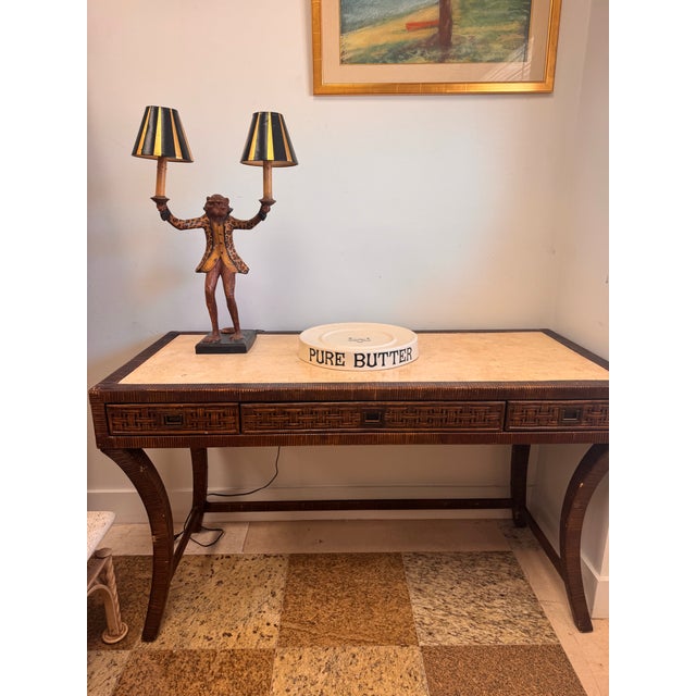 Late 20th Century Bill Huebbe Signed Monkey Double-Arm Table Lamp With Leopard Coat For Sale - Image 11 of 11