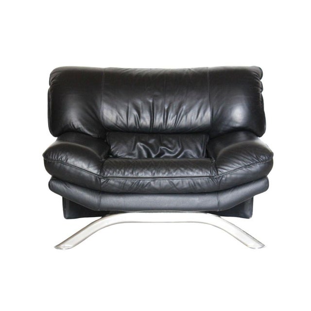 Postmodern Lounge Chair in Black Leather and Steel attributed to Nicoletti Salotti for Avanti, Italy, 1980s For Sale - Image 11 of 12