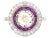 Circa 1930 Antique French Art Deco Engagement Ring, Platinum, Diamonds, and Ruby Halo For Sale