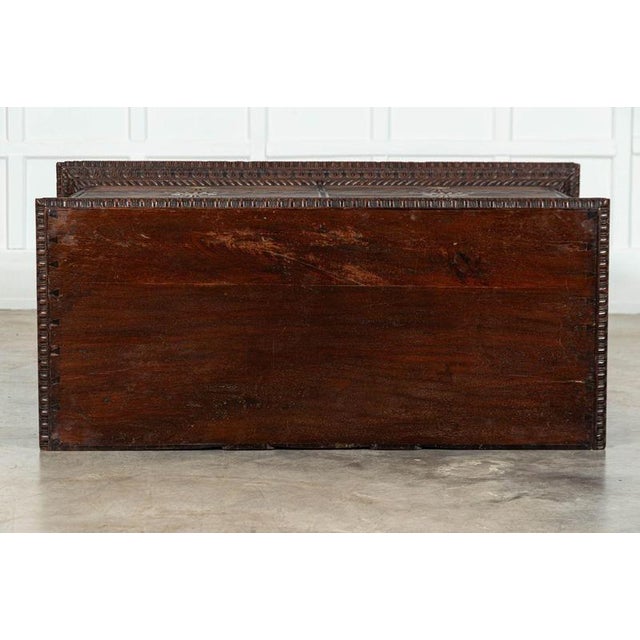 Antique Colonial Carved Campaign Teak Chest, 1870 For Sale - Image 10 of 18