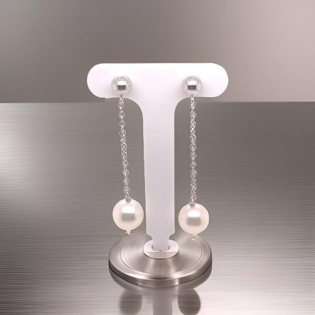 White Akoya Pearl Earrings 14 Karat White Gold Certified For Sale - Image 8 of 9
