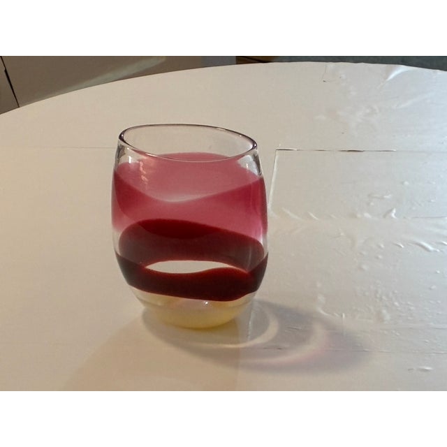 Mid-Century Modern 2003 Caleb Siemon Signed Studio Art Glass Oval Sommerso Vase - Ruby & Cream For Sale - Image 3 of 14