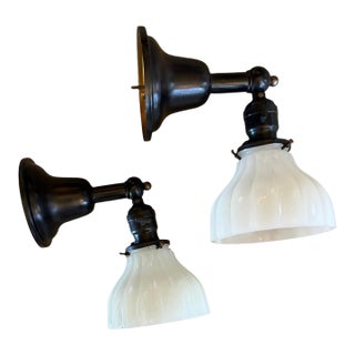 Circa 1920’s Clam Broth Shade Wall Sconces, a Pair For Sale