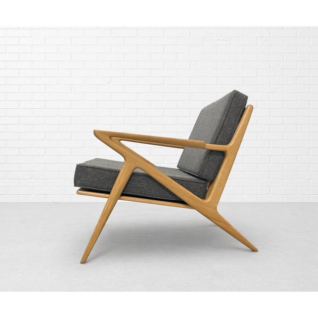 Gray Pair - Mid Century Modern Oak Lounge Chairs – Handcrafted Armchair With Sculpted Details For Sale - Image 8 of 12