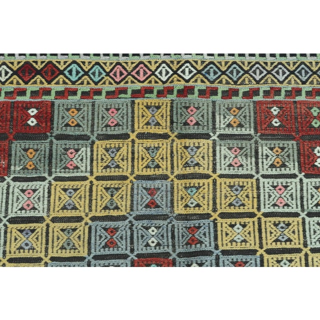 Vintage Oushak Nomad's Kilim Embroidered Rug For Sale - Image 10 of 13