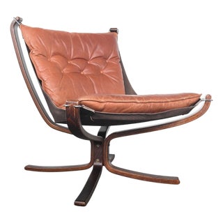 Mid 20th Century Lowback Falcon Chair in Cognac Leather by Sigurd Ressell For Sale