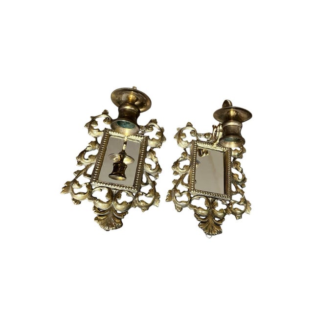 VTG Brass Ornate Victorian 7.5” Wall Candle Holder Sconce Pair For Sale In Buffalo - Image 6 of 16