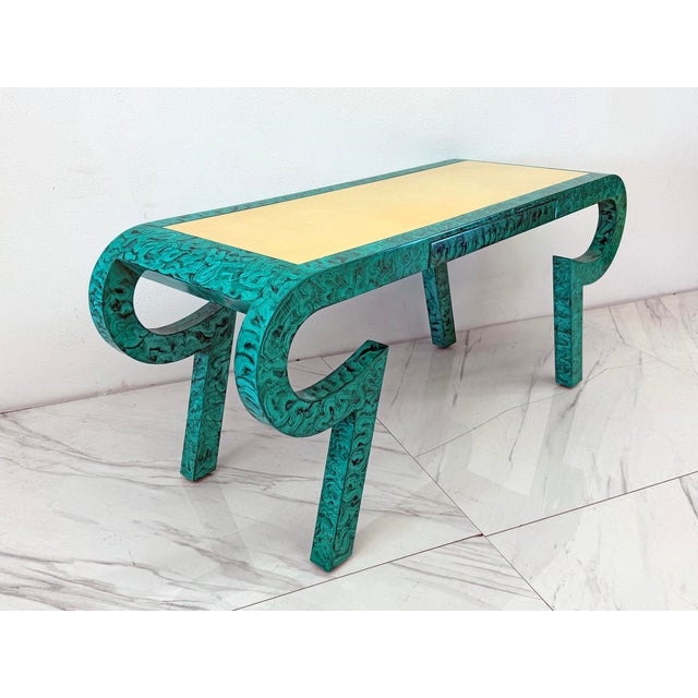 Wood Hand Painted Faux Malachite Console / Desk, Alessandro, Baker, 1980's For Sale - Image 7 of 11