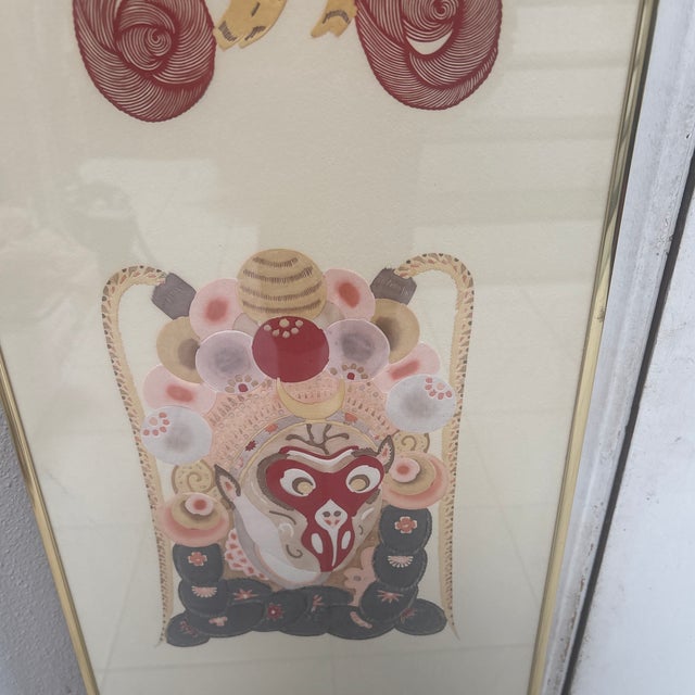 Mid-Century Modern Mid 20th Century Chinese Hand Painted Paper Cut Opera Masks For Sale - Image 3 of 5